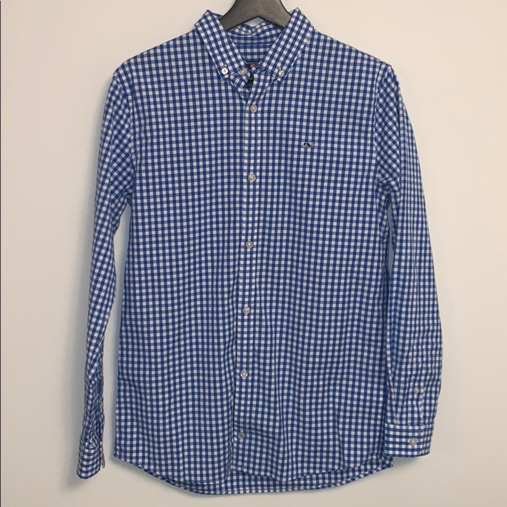 Boys Carleton Gingham Stretch Whale Shirt